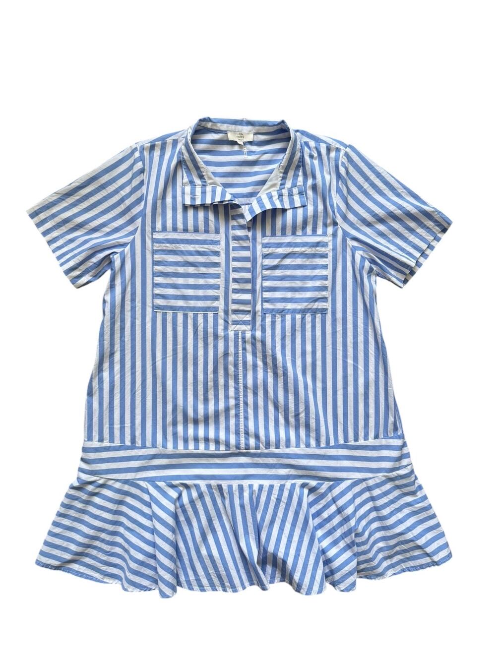 Entro Short-Sleeve Dress with Blue and White Stripes - Size Large